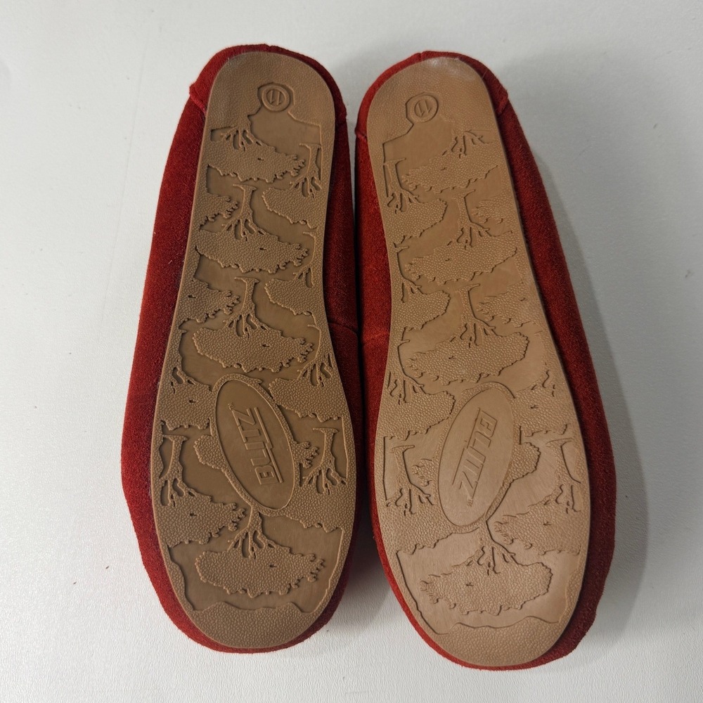 Blitz Molly Red Suede Moccasin Slippers Faux Fur Lined Womens Size 11M NEW - Picture 8 of 10
